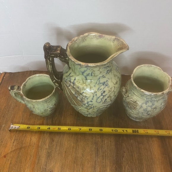 Antique Vintage Roseville Pottery Cornelian 3 Pieces Large Pitcher-Cup-Vase - Picture 7 of 12